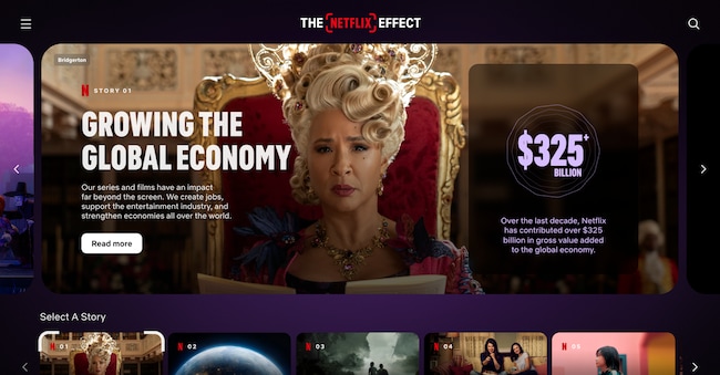Una schermata del sito creato da Netflix per i dieci anni dall’espansione internazionale