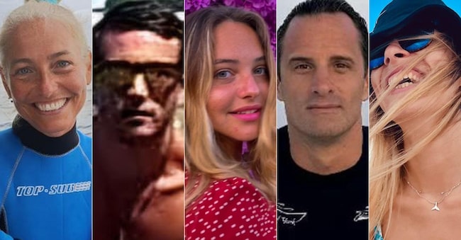 Nella combo, da sinistra Monica Montefalcone, Federico Gualtieri, Giorgia Sommacal, Gianluca Benedetti - di cui è stato ritrovato il corpo - e Muriel Oddenino, scomparsi in un'immersione alle Maldive. 14 maggio 2026. WEB/Università di Genova//FACEBOOK/Federico Gualtieri//FACEBOOK/Giorgia Sommacal//WEB/albatrostopboat//FACEBOOK/Muriel Oddenino ANSA