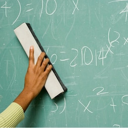 Person removing formulas from the blackboard XiXinXing