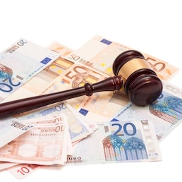 Judge gavel and euro banknotes