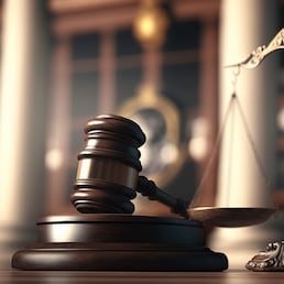 Judge gavel and Scales of Justice in the Court Hall created by generative AI