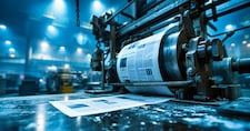 Industrial printing workshop: A motion-blurred scene of a newspaper printing machine in action, creating a dynamic composition SK - stock.adobe.com
