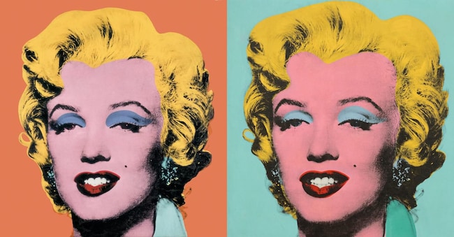 Andy Warhol. Orange Marilyn, 1964 (sx). Sage blue Marily. (dx)