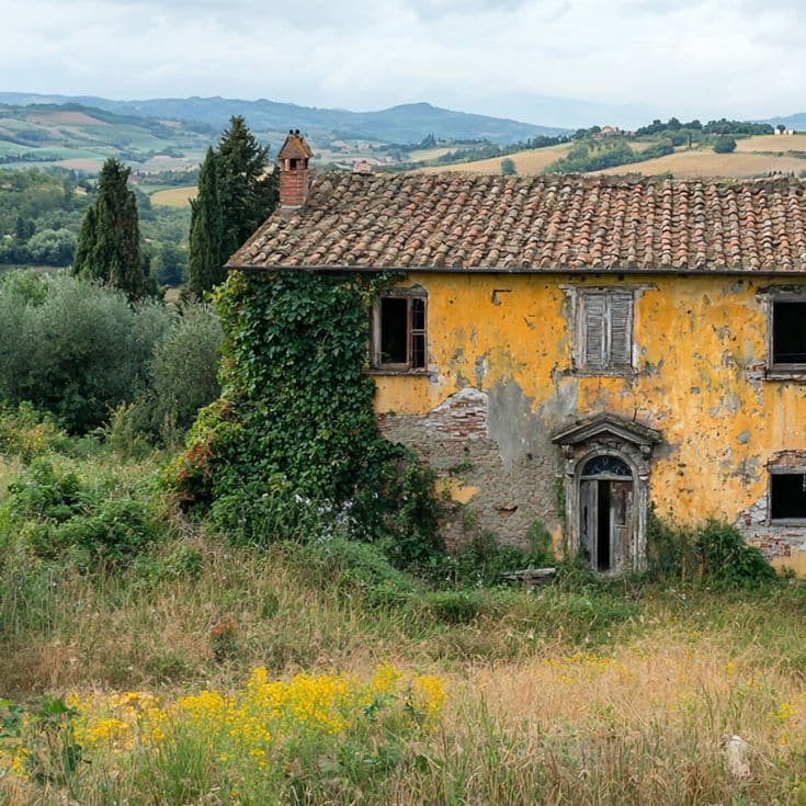 RUDERI RUDERE CASA DIROCCATA ABBANDONATA IN ROVINA GENERATE AI IA IMAGOECONOMICA