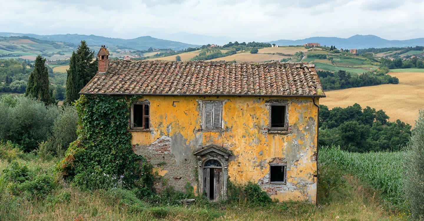RUDERI RUDERE CASA DIROCCATA ABBANDONATA IN ROVINA GENERATE AI IA IMAGOECONOMICA