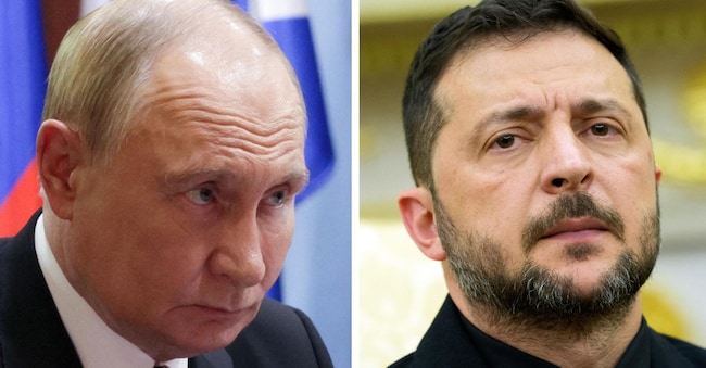 La combo mostra il presidente russo Vladimir Putin (S) e il presidente ucraino Volodymyr Zelensky.ANSA ANSA
