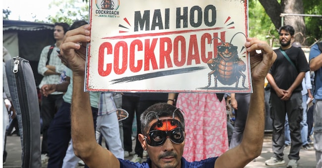 Un supporter del movimento giovanile Cockroach Janta Party (CJP)  EPA/VIJAY PANDEY EPA