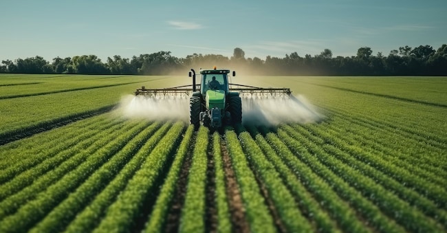 Aerial view of Tractor spraying pesticides on field with sprayer Atchariya63 - stock.adobe.com