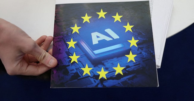 FILE PHOTO: FILE PHOTO: A copy of "The European Union Artificial Intelligence (AI) Act" on display during the AI & Big Data Expo 2025 at the Olympia, in London, Britain, February 5, 2025. REUTERS/Isabel Infantes/File Photo/File Photo REUTERS