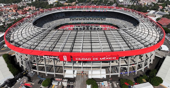 Una veduta aerea dello stadio di Città del Messico, a Città del Messico, in Messico, il 3 giugno 2026. Lo stadio ospiterà la partita inaugurale dei Mondiali FIFA 2026 tra Messico e Sudafrica l'11 giugno. EPA/TOMAS PEREZ EPA