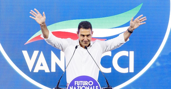 Roberto Vannacci durante la chiusura dell’ Assemblea costituente di Futuro nazionale all’Auditorium della Conciliazione, Roma, Domenica 14 Giugno 2026 (Foto Roberto Monaldo / LaPresse)  LAPRESSE