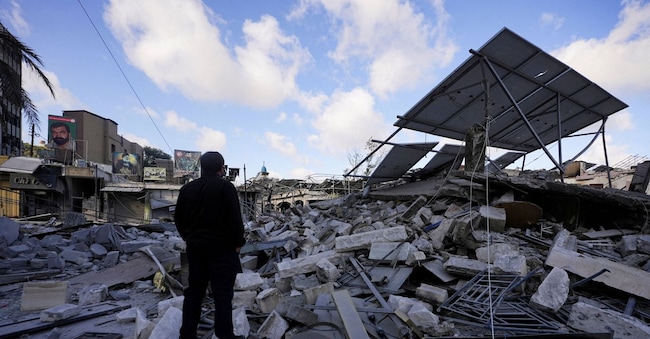 A man inspects the damage in the aftermath of Israeli strikes in Nabatieh, Lebanon, June 15, 2026. REUTERS/Stringer     TPX IMAGES OF THE DAY REUTERS