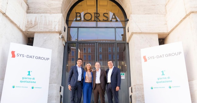 I principali azionisti di Sys-Dat. Da sinistra: Matteo Neuroni, Marta Neuroni, Vittorio Neuroni, Emanuele Angelidis Sys-Dat