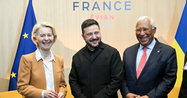 URSULA VON DER LEYEN PRESIDENTE COMMISSIONE EUROPEA, VOLODYMYR ZELENS'KYJ ZELENSKY PRESIDENTE DELL'UCRAINA, ANTONIO COSTA PRESIDENTE CONSIGLIO EUROPEO VERTICE G7 2026 7146