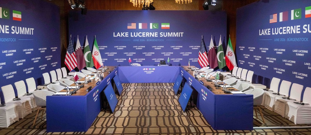 La sala riunioni del Lake Lucerne Summit presso il resort Buergenstock a Obbuergen, nei pressi di Lucerna, Svizzera, domenica 21 giugno 2026. (Urs Flueeler, foto Pool via AP) APN