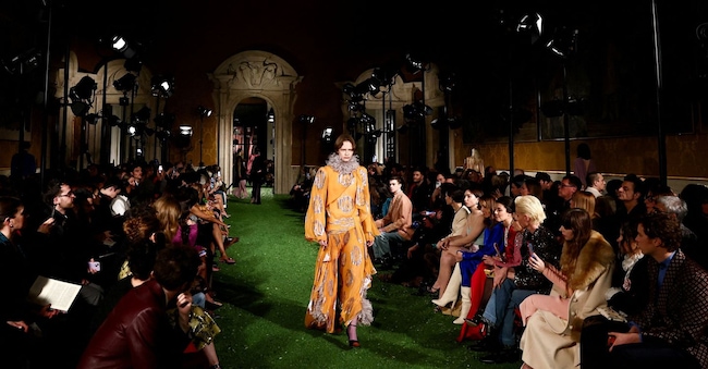 A model presents a creation from Valentino's Fall/Winter 2026/2027 collection at Palazzo Barberini, in Rome, Italy, March 12, 2026. REUTERS/Yara Nardi/File Photo