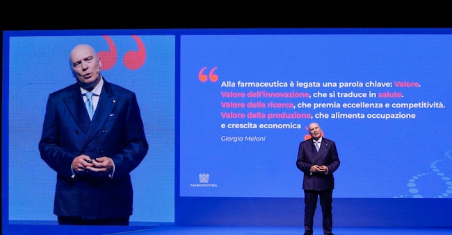 Il presidente di Farmindustria Marcello Cattani durante l'assemblea annuale di Farmindustria, Roma, 23 giugno 2026. ANSA/FABIO FRUSTACI ANSA