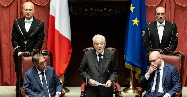 Il Presidente del Senato Ignazio La Russa, Il Presidente della Repubblica Sergio Mattarella, il presidente della Camera Lorenzo Fontana in occasione della Cerimonia per gli 80 anni dalla prima seduta dell'Assemblea Costituente. Camera dei Deputati, Roma Giovedì 25 Giugno  2026 LAPRESSE