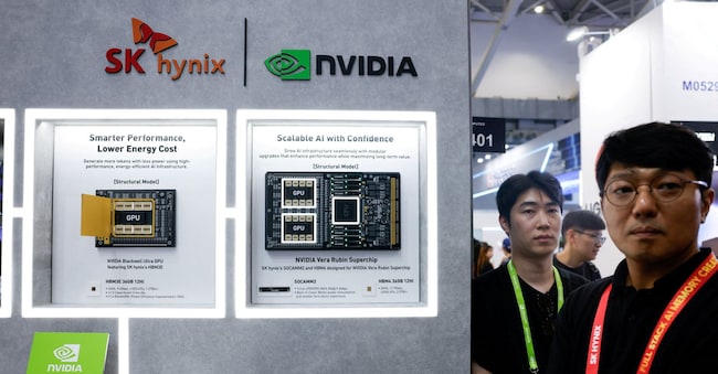 FOTO D'ARCHIVIO: Esposizioni dedicate alle tecnologie di memoria e ai chip per l'intelligenza artificiale di SK Hynix e NVIDIA presso lo stand di SK Hynix durante la fiera annuale Computex a Taipei, Taiwan, il 2 giugno 2026. REUTERS/Ann Wang/Foto d'archivio REUTERS