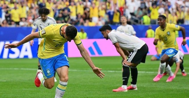 Il brasiliano Gabriel Martinelli esulta dopo aver segnato il gol del 2-1 durante la partita dei sedicesimi di finale della Coppa del Mondo FIFA 2026 tra Brasile e Giappone, disputata a Houston, negli Stati Uniti. (EPA/Sam Wasson)