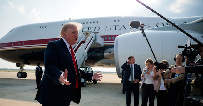 U.S. President Donald Trump gestures as he speaks with reporters before boarding the new Air Force One, a plane gifted by the Qatari government, at Joint Base Andrews, Maryland, U.S., July 1, 2026. REUTERS/Evan Vucci REUTERS