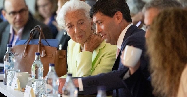 CHRISTINE LAGARDE PRESIDENTE DELLA BANCA CENTRALE EUROPEA, KEVIN MAXWELL WARSH PRESIDENTE FED FEDERAL RESERVE SYSTEM FORUM DELLA BCE SULLE BANCHE CENTRALI A SINTRA 7146
