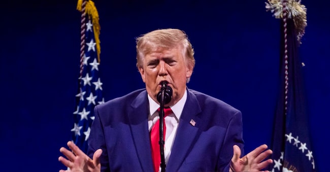 Il presidente Donald Trump durante il discorso per le celebrazioni dell’Independence Day EPA