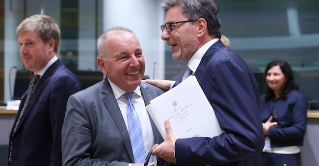 ANDREJ ŠIRCELJ MINISTRO DELLE FINANZE, SLOVENIA, GIANCARLO GIORGETTI MINISTRO RIUNIONE DELL'EUROGRUPPO 7146