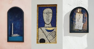 Da sin: Liliana Moro, «Polaris», 2024; centro: Mimmo Paladino, «Senza titolo», 2024; destra: Giovanni Lamorgese, «L’Addolorata», 2015 Foto Ilenia Tesoro