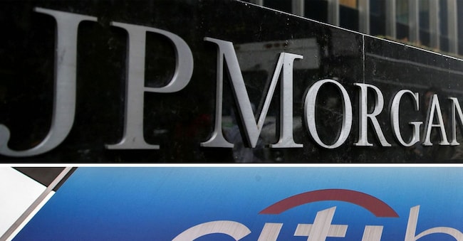 FILE PHOTO: Signs of JP Morgan Chase Bank, Citibank and Wells Fargo & Co. bank are seen in this combination photo from Reuters files.   REUTERS/File Photos/File Photo REUTERS