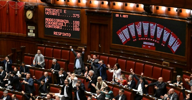 Il risultato del voto segreto sull'emendamento della maggioranza durante l’esame alla Camera della riforma della legge elettorale, Roma, 14 luglio 2026. ANSA/RICCARDO ANTIMIANI ANSA