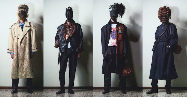 Alcuni look della collezione A/I 26 L’Uomo per Gioco, GROSSI, con tutti gli elementi narrativi del designer.
