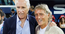 Giovanni Malagò e Roberto Mancini allo stadio Gran Sasso d’Italia  prima della Partita del cuore tra la nazionale cantanti e la nazionale politici, L’Aquila, lunedì 13 Luglio 2026 (Foto Roberto Monaldo / LaPresse)  Giovanni Malagò and Roberto Mancini at the Gran Sasso d’Italia stadium before the Match of the heart between the singers national football team and the politicians national football team, L’Aquila, Monday, July 13, 2026  LAPRESSE