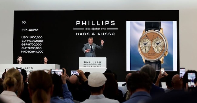 Aurel Bacs alla vendita del F.P.Journe battuto per 13,9 milioni di dollari lo scorso giugno da Phillips in Association with Bacs & Russo a New York, la cifra più alta mai raggiunta da una maison indipendente