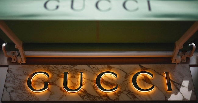 FILE PHOTO: The logo of fashion house Gucci is seen outside a store in Cannes, France, May 16, 2024. REUTERS/Sarah Meyssonnier/File Photo REUTERS