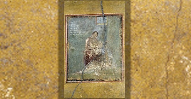 Scritte «parlanti». Epigramma che accompagna l’affresco di un anziano e una donna (Micon e Pero), dipinto sull’uscio di una domus (Su concessione del Ministero della Cultura – Parco Archeologico di Pompei)