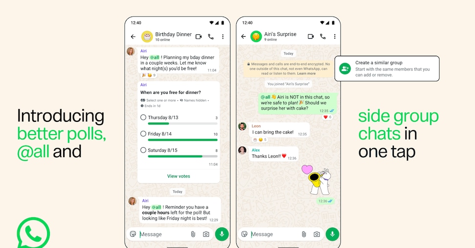 WhatsApp aggiorna i gruppi: arriva @tutti e i sondaggi diventano più intelligenti WhatsApp aggiorna i gruppi: arriva @tutti e i sondaggi diventano più intelligenti