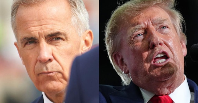 Da sinistra il primo ministro canadese Mark Carney e il presidente degli Stati Uniti Donald Trump REUTERS