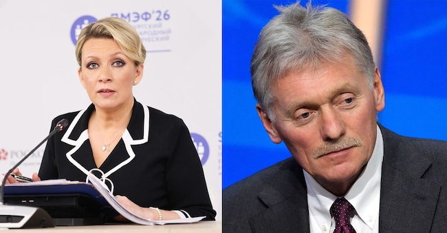   Maria Zakharova (imagoeconomica) e Dmitrij Peskov( Ap) via REUTERS