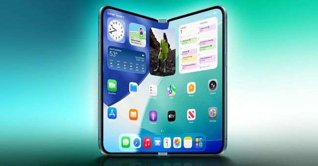 Un rendering che ipotizza come potrebbe essere il futuro iPhone pieghevole realizzato da MacRumors