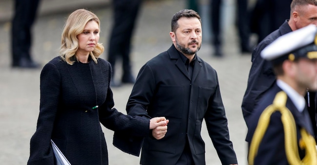 epa13225115 Ukrainian President Volodymyr Zelensky and First Lady Olena Zelenska EPA/Christoffer Andersen / POOL NORWAY OUT EPA