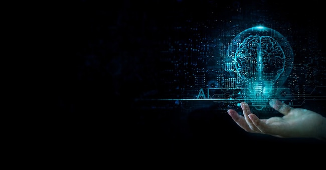 AI, Machine learning, hand holding a big data network, Brain data creative of Ai in light bulb, AI adoption for working, Science and artificial intelligence technology, innovation for futuristic. ipopba - stock.adobe.com