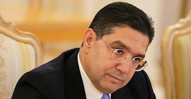 Il ministro marocchino degli Affari esteri, Nasser Bourita. (Foto AP/Pavel Bednyakov, Pool)