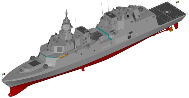 Rendering ufficiale e più recente del futuro cacciatorpediniere DDX della Marina Militare italiana. Immagine Fincantieri.