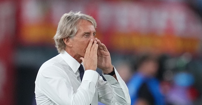 Il commissario tecnico dell'Italia Roberto Mancini durante la partita di calcio della Nations League 2026-2027 del girone A1 tra Italia e Belgio allo Stadio Olimpico di Roma, Italia - venerdì 25 settembre 2026 - Sport - Calcio (Foto di Alfredo Falcone/LaPresse) LAPRESSE