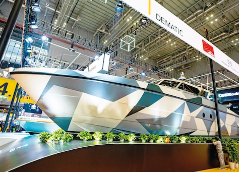 SHANGHAI, CHINA - NOVEMBER 07: A Ferretti FSD195 patrol vessel is on display during the 3rd China International Import Expo (CIIE) at the National Exhibition and Convention Center on November 7, 2020 in Shanghai, China. (Photo by VCG/VCG via Getty Images) VCG via Getty Images