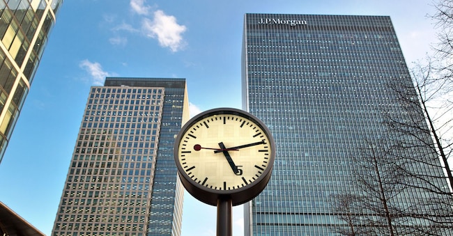 Canary Wharf con l'edificio della JP Morgan sullo sfondo. Alamy Stock Photo