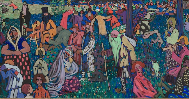 «Das bunte Leben (La vie mélangée)», 1907 di Wassily Kandinsky (1866-1944), tempera and gouache on canvas, (130,5 x 162,6 cm) Courtesy Christie’s