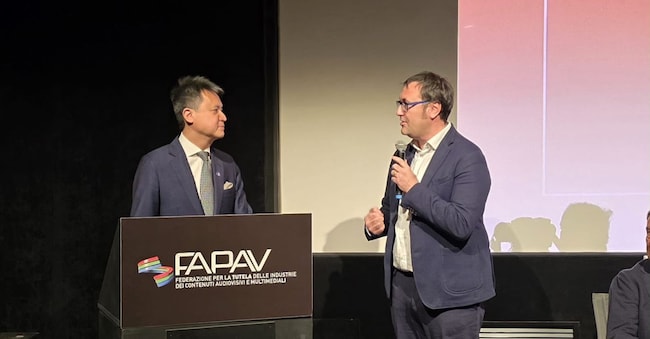 Da sinistra: Daren Tang, direttore generale dell’Organizzazione mondiale della proprietà intellettuale e il presidente di Fapav, Federico Bagnoli Rossi 