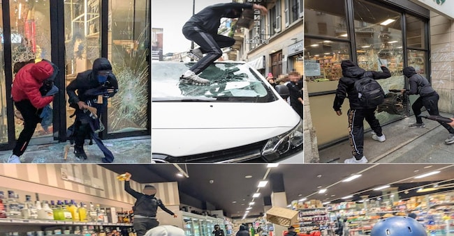 Nella combo quattro momenti degli incidenti e dei saccheggi in centro a Milano, 18 ottobre 2026. ANSA/CORNER/SALMOIRAGO ANSA